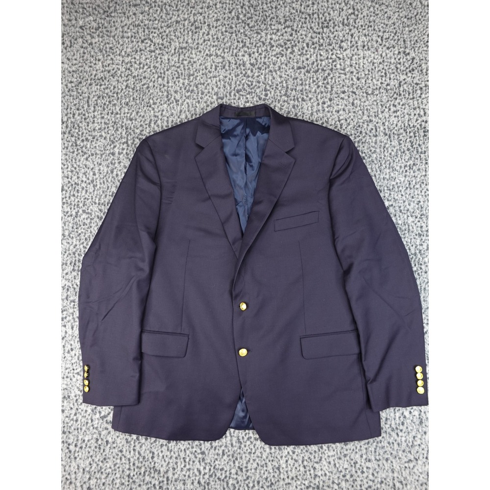 Lauren Ralph Lauren Blazer Mens 46R Navy Blue Gold Crest Button Wool Jacket
